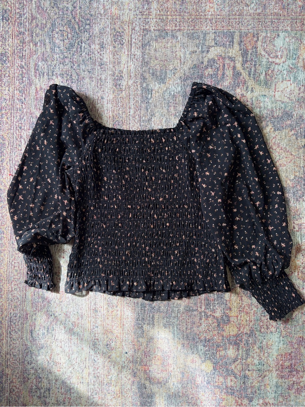 MadewellFloral Smocked Puff-Sleeve Top